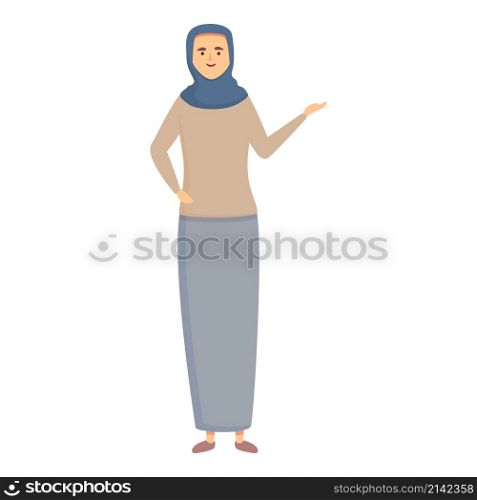 Hijab teacher icon cartoon vector. Muslim school. Arab education. Hijab teacher icon cartoon vector. Muslim school