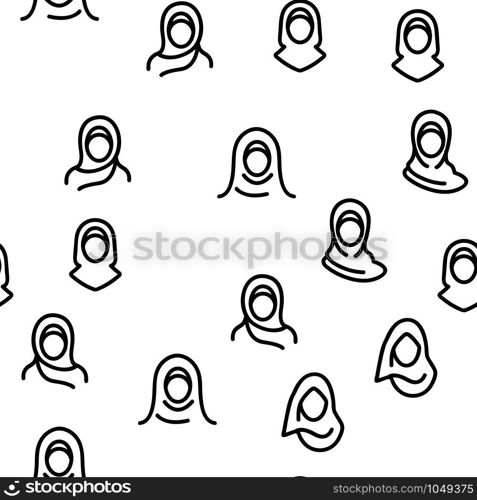Hijab Vector Seamless Pattern Thin Line Illustration. Hijab Vector Seamless Pattern