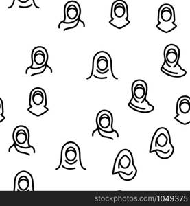 Hijab Vector Seamless Pattern Thin Line Illustration. Hijab Vector Seamless Pattern