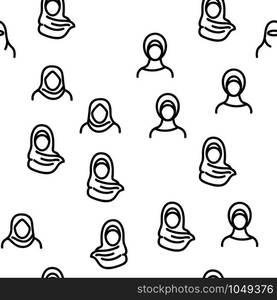 Hijab Vector Seamless Pattern Thin Line Illustration. Hijab Vector Seamless Pattern