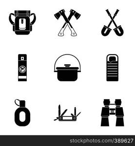 Hike icons set. Simple illustration of 9 hike vector icons for web. Hike icons set, simple style