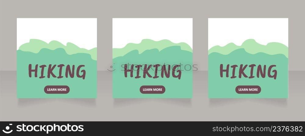 Hiking and active lifestyle web banner design template. Vector flyer with text space. Advertising placard with customized copyspace. Printable poster for advertising. Caveat Brush, Calibri fonts used. Hiking and active lifestyle web banner design template