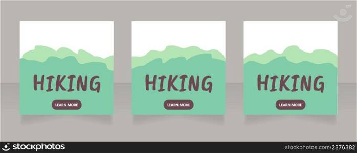 Hiking and active lifestyle web banner design template. Vector flyer with text space. Advertising placard with customized copyspace. Printable poster for advertising. Caveat Brush, Calibri fonts used. Hiking and active lifestyle web banner design template