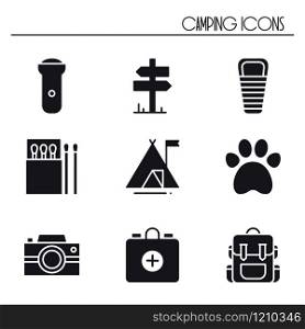 Hiking and Camping Icons Set. Outdoor Camp Sign and Symbol. Backpacking Adventure. Hiking and Camping Icons Set. Outdoor Camp Sign and Symbol. Backpacking Adventure.