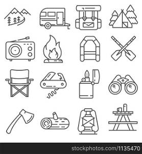 Hiking and Camping Icons Set. Vector illustration. Line Hiking and Camping Icons Set. Vector