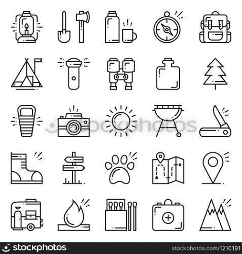 Hiking and Camping Line Icons Set. Outdoor Camp Sign and Symbol. Backpacking Adventure. Hiking and Camping Line Icons Set. Outdoor Camp Sign and Symbol. Backpacking Adventure.
