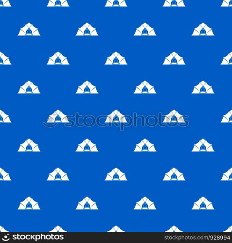 Hiking and camping tent pattern repeat seamless in blue color for any design. Vector geometric illustration. Hiking and camping tent pattern seamless blue