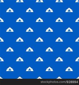 Hiking and camping tent pattern repeat seamless in blue color for any design. Vector geometric illustration. Hiking and camping tent pattern seamless blue