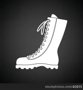 Hiking boot icon. Black background with white. Vector illustration.