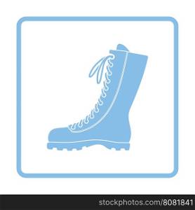 Hiking boot icon. Blue frame design. Vector illustration.