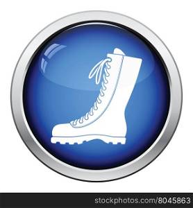 Hiking boot icon. Glossy button design. Vector illustration.