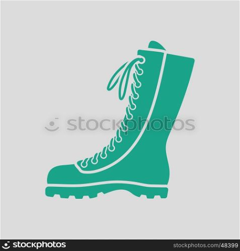 Hiking boot icon. Gray background with green. Vector illustration.