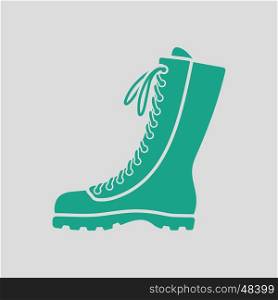 Hiking boot icon. Gray background with green. Vector illustration.