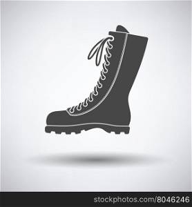 Hiking boot icon on gray background with round shadow. Vector illustration.