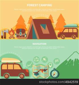 Hiking Equipment And Navigation Accessories For Forest Camping . Hiking equipment and navigation accessories for forest camping and vector illustration