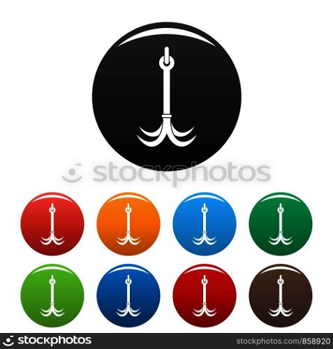 Hiking hook icons set 9 color vector isolated on white for any design. Hiking hook icons set color