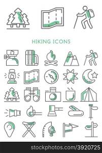Hiking icons set vector