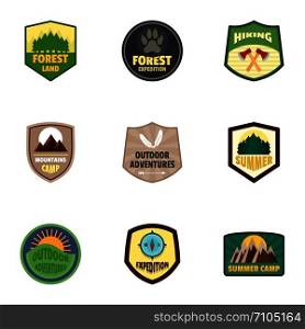 Hiking logo emblem set. Flat set of 9 hiking vector logo emblem for web design. Hiking logo emblem set, flat style