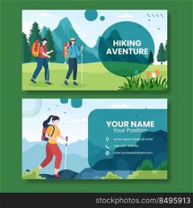 Hiking Mountain Card Horizontal Template Flat Cartoon Background Vector Illustration
