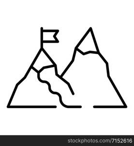 Hiking mountain icon. Outline hiking mountain vector icon for web design isolated on white background. Hiking mountain icon, outline style