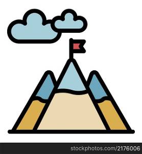 Hiking mountains icon. Outline hiking mountains vector icon color flat isolated. Hiking mountains icon color outline vector