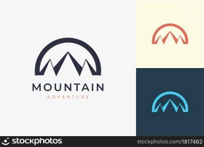 Hiking or climbing logo template in simple and modern mountain shape
