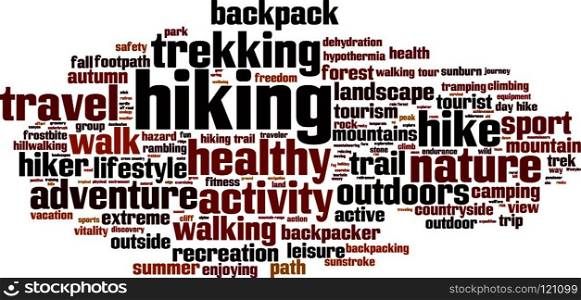Hiking word cloud concept. Vector illustration