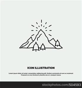 hill, landscape, nature, mountain, fireworks Icon. Line vector gray symbol for UI and UX, website or mobile application. Vector EPS10 Abstract Template background