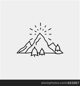 hill, landscape, nature, mountain, fireworks Line Icon. Vector isolated illustration. Vector EPS10 Abstract Template background