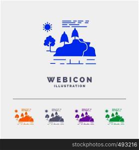 hill, landscape, nature, mountain, rain 5 Color Glyph Web Icon Template isolated on white. Vector illustration. Vector EPS10 Abstract Template background