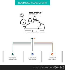 hill, landscape, nature, mountain, rain Business Flow Chart Design with 3 Steps. Line Icon For Presentation Background Template Place for text. Vector EPS10 Abstract Template background