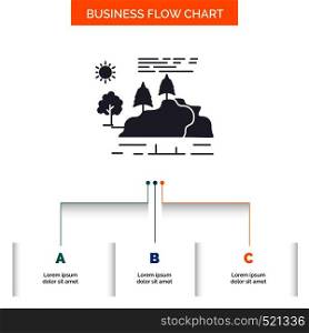 hill, landscape, nature, mountain, rain Business Flow Chart Design with 3 Steps. Glyph Icon For Presentation Background Template Place for text.. Vector EPS10 Abstract Template background