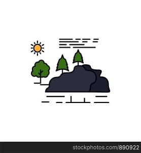 hill, landscape, nature, mountain, rain Flat Color Icon Vector