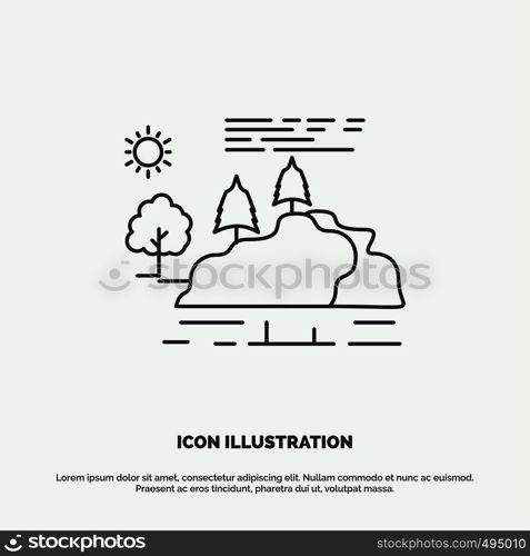 hill, landscape, nature, mountain, rain Icon. Line vector gray symbol for UI and UX, website or mobile application. Vector EPS10 Abstract Template background