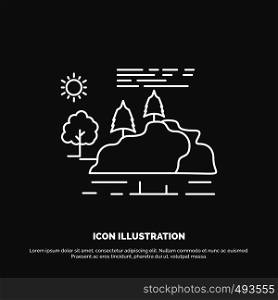 hill, landscape, nature, mountain, rain Icon. Line vector symbol for UI and UX, website or mobile application. Vector EPS10 Abstract Template background