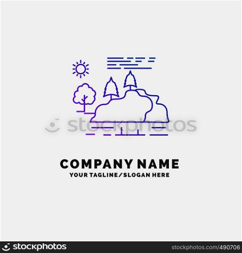 hill, landscape, nature, mountain, rain Purple Business Logo Template. Place for Tagline. Vector EPS10 Abstract Template background