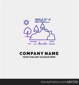 hill, landscape, nature, mountain, rain Purple Business Logo Template. Place for Tagline. Vector EPS10 Abstract Template background