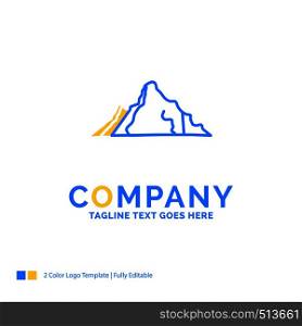 hill, landscape, nature, mountain, scene Blue Yellow Business Logo template. Creative Design Template Place for Tagline.