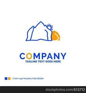 hill, landscape, nature, mountain, scene Blue Yellow Business Logo template. Creative Design Template Place for Tagline.