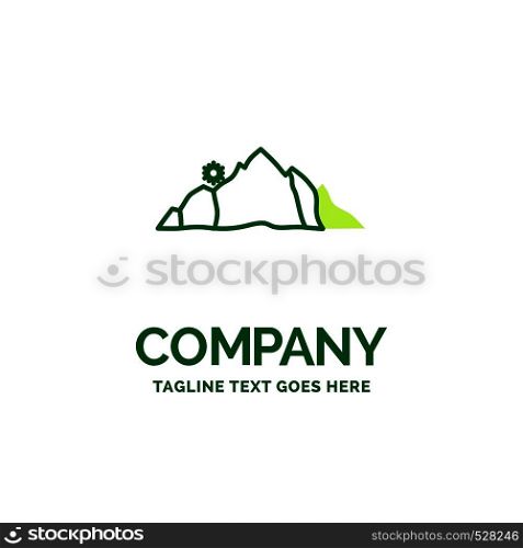 hill, landscape, nature, mountain, scene Flat Business Logo template. Creative Green Brand Name Design.