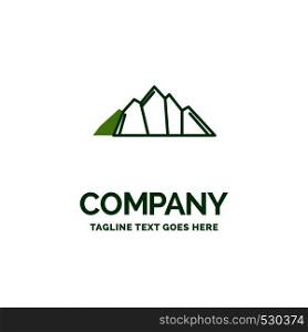 hill, landscape, nature, mountain, scene Flat Business Logo template. Creative Green Brand Name Design.