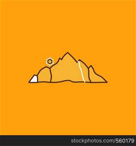 hill, landscape, nature, mountain, scene Flat Line Filled Icon. Beautiful Logo button over yellow background for UI and UX, website or mobile application. Vector EPS10 Abstract Template background