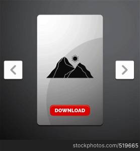 hill, landscape, nature, mountain, scene Glyph Icon in Carousal Pagination Slider Design & Red Download Button. Vector EPS10 Abstract Template background
