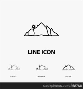 hill, landscape, nature, mountain, scene Icon in Thin, Regular and Bold Line Style. Vector illustration