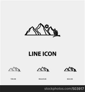 hill, landscape, nature, mountain, scene Icon in Thin, Regular and Bold Line Style. Vector illustration. Vector EPS10 Abstract Template background