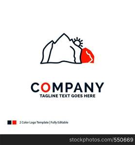 hill, landscape, nature, mountain, scene Logo Design. Blue and Orange Brand Name Design. Place for Tagline. Business Logo template.