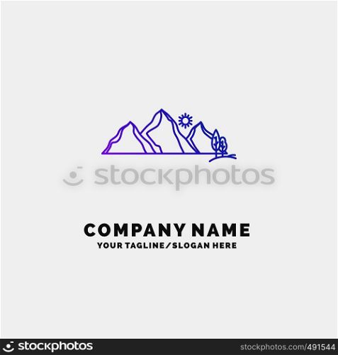 hill, landscape, nature, mountain, scene Purple Business Logo Template. Place for Tagline. Vector EPS10 Abstract Template background