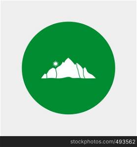 hill, landscape, nature, mountain, scene White Glyph Icon in Circle. Vector Button illustration. Vector EPS10 Abstract Template background