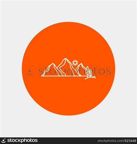 hill, landscape, nature, mountain, scene White Line Icon in Circle background. vector icon illustration. Vector EPS10 Abstract Template background