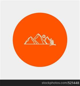 hill, landscape, nature, mountain, scene White Line Icon in Circle background. vector icon illustration. Vector EPS10 Abstract Template background